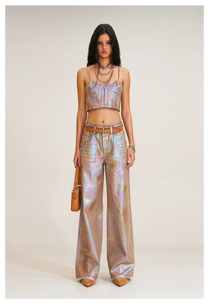 Wild Diamond Handcrafted Wide-Leg Denim Pants