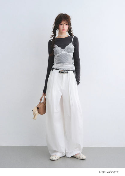 Vintage Lace Trim Washed Cropped Straight-Leg Denim Jeans