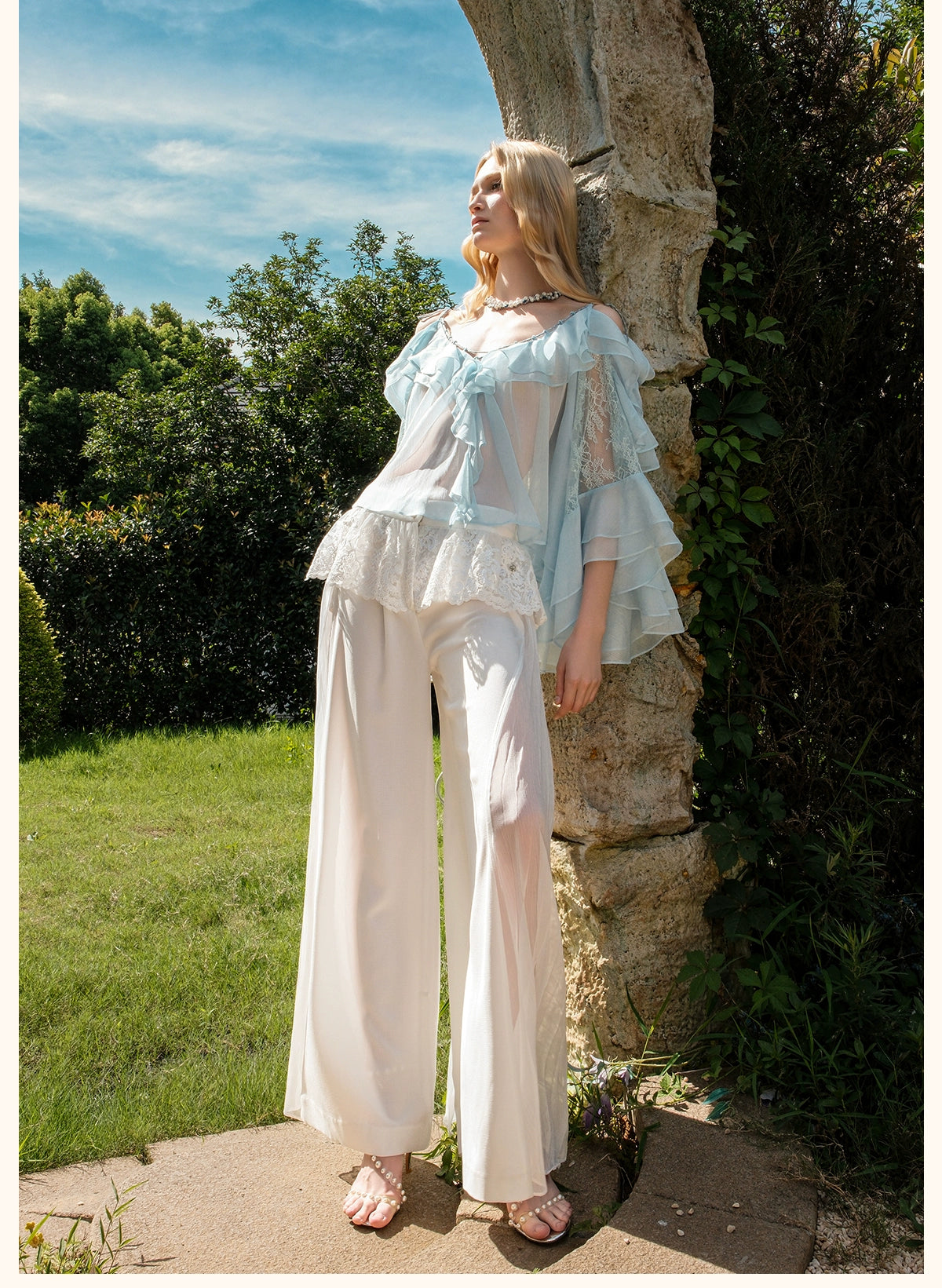 Flowy Chiffon Ruffle Rope Blouse