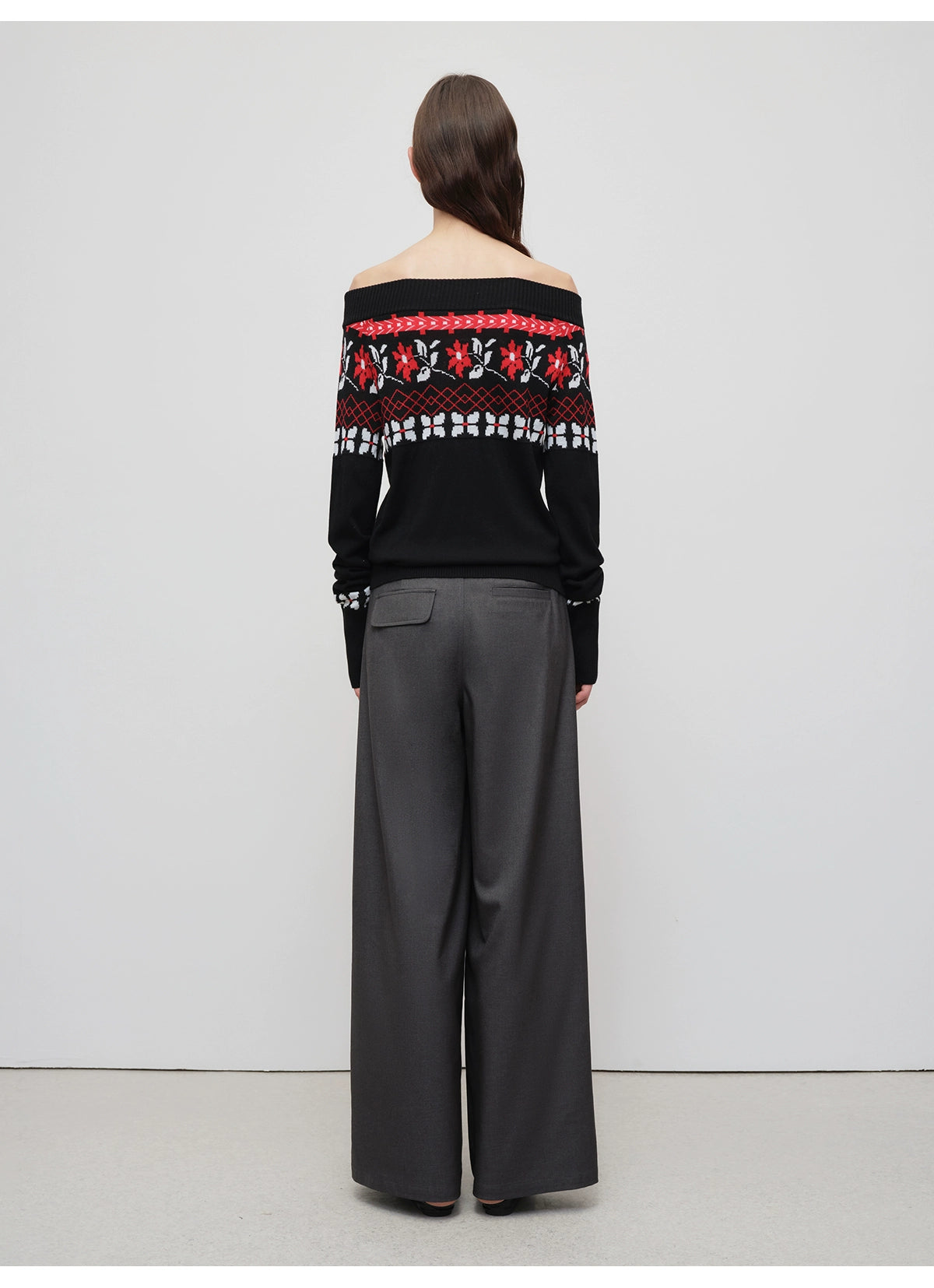 Air Isle Off-Shoulder Wool Knit Sweater