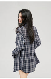 Plaid Hooded Oversized Shirt - CHINASQUAD