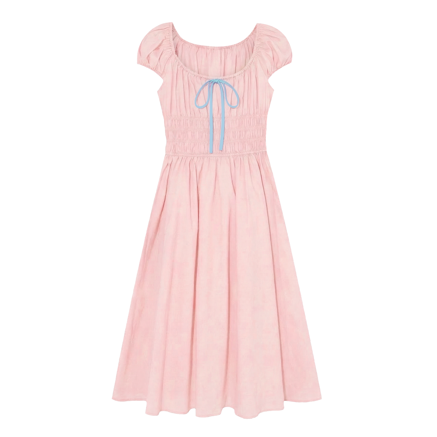 French Floral Tie-Waist Square Neck Puff Sleeve Dress