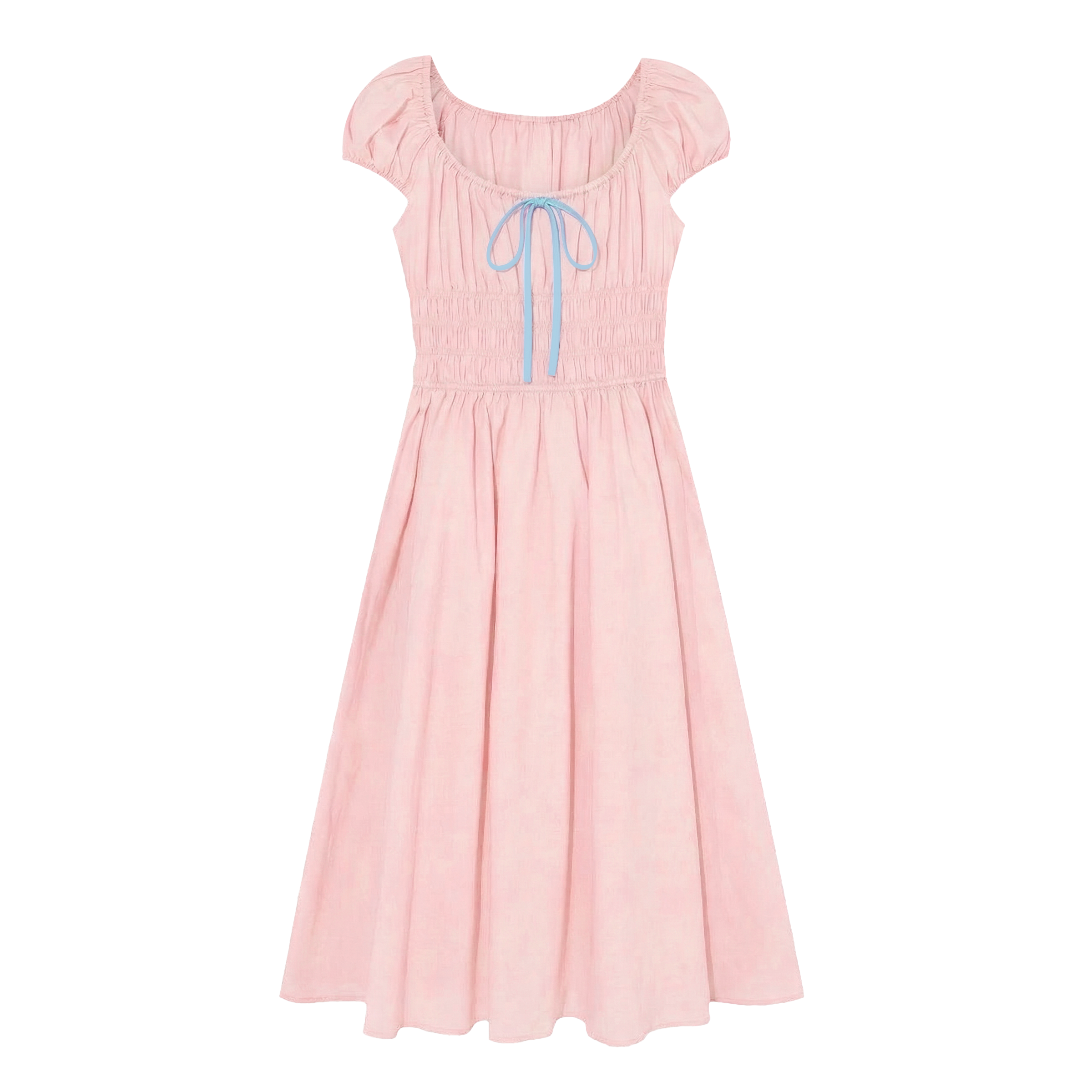 French Floral Tie-Waist Square Neck Puff Sleeve Dress
