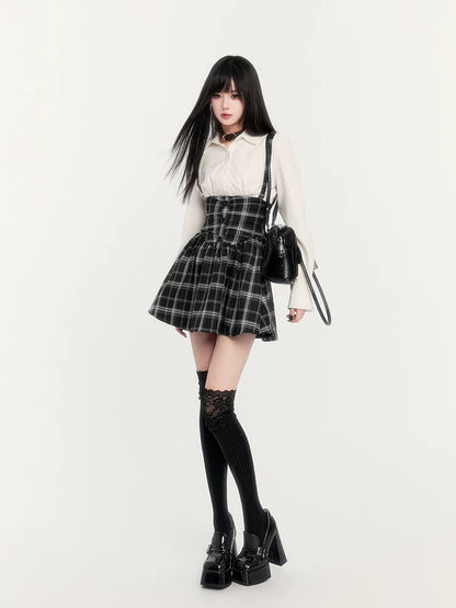 High-Waist Corset Plaid Suspender Skirt