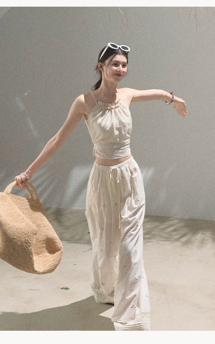 Floral Breeze Beaded Halter Camisole