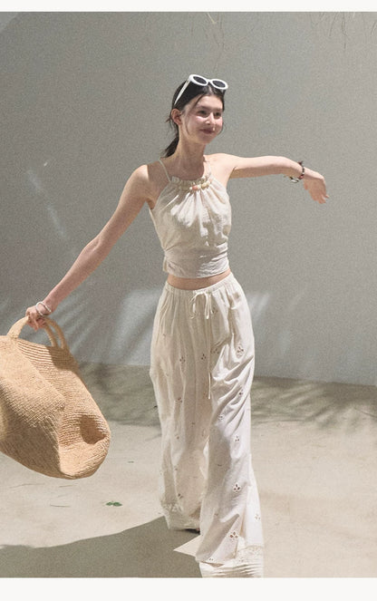 Floral Breeze Beaded Halter Camisole