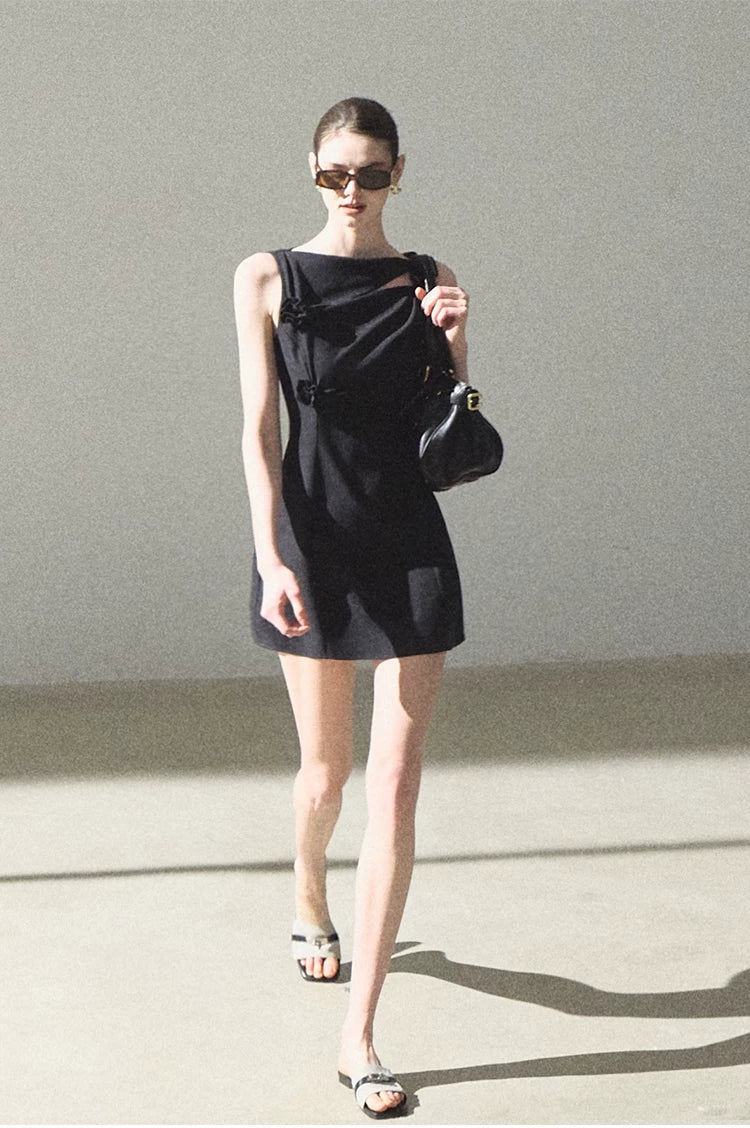 Lyocell Wool Off-Shoulder Sculpted Waist Dress