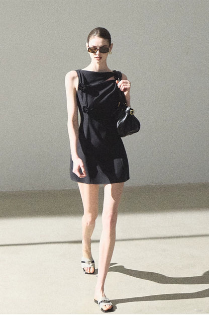 Lyocell Wool Off-Shoulder Sculpted Waist Dress