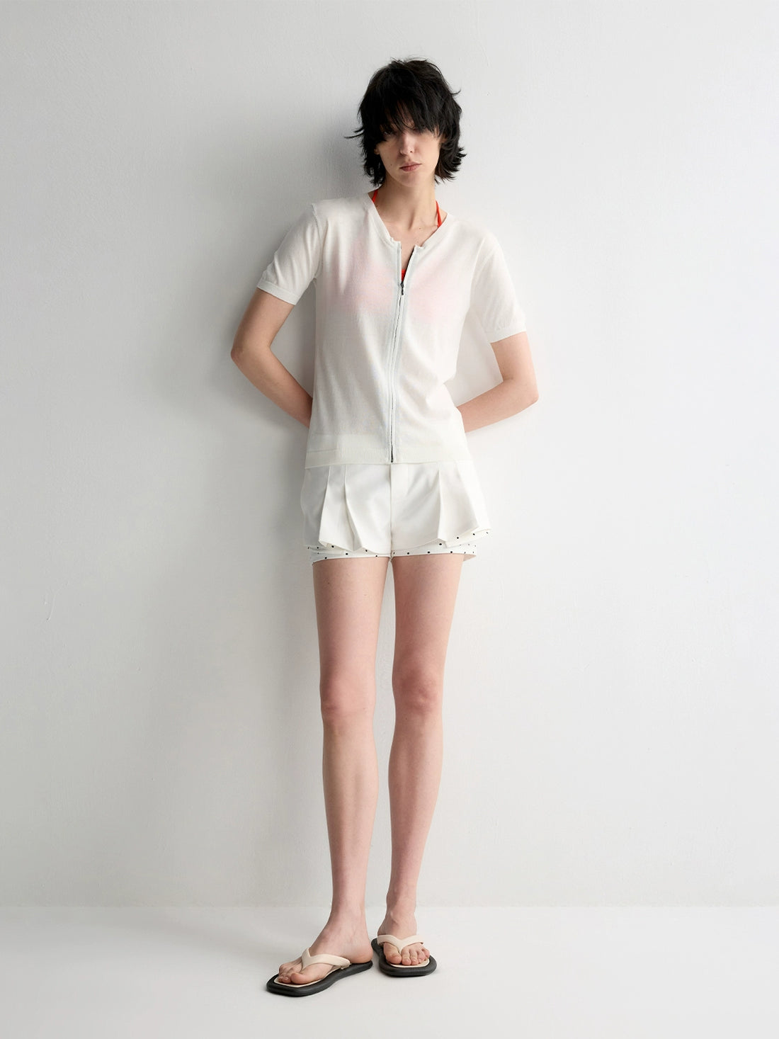 Invisible Zipper V-neck Cardigan T-shirt