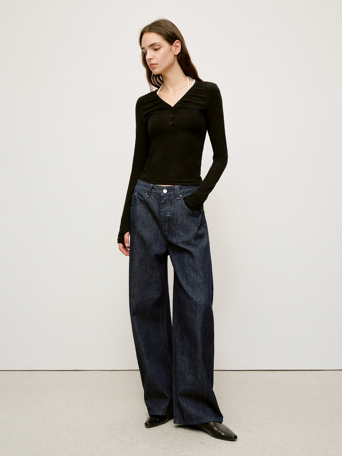 Chitu Pleated Washed Denim Jeans