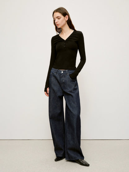 Chitu Pleated Washed Denim Jeans
