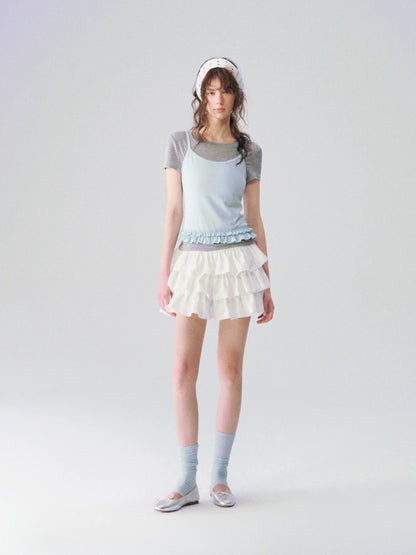 Layered Ruffle Trim Two-Piece Short Sleeve Top