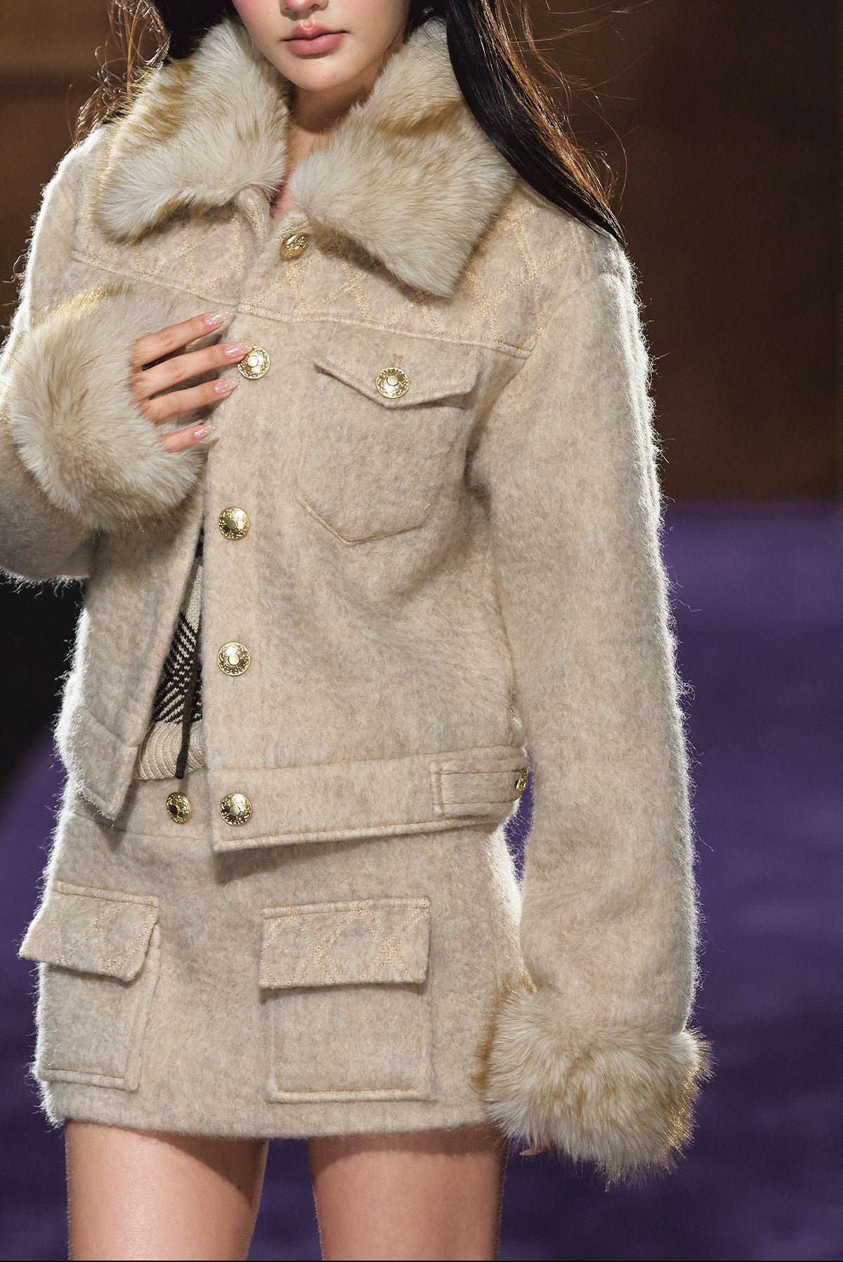 Wool-Blend Textured Check Jacket &amp; Skirt Set