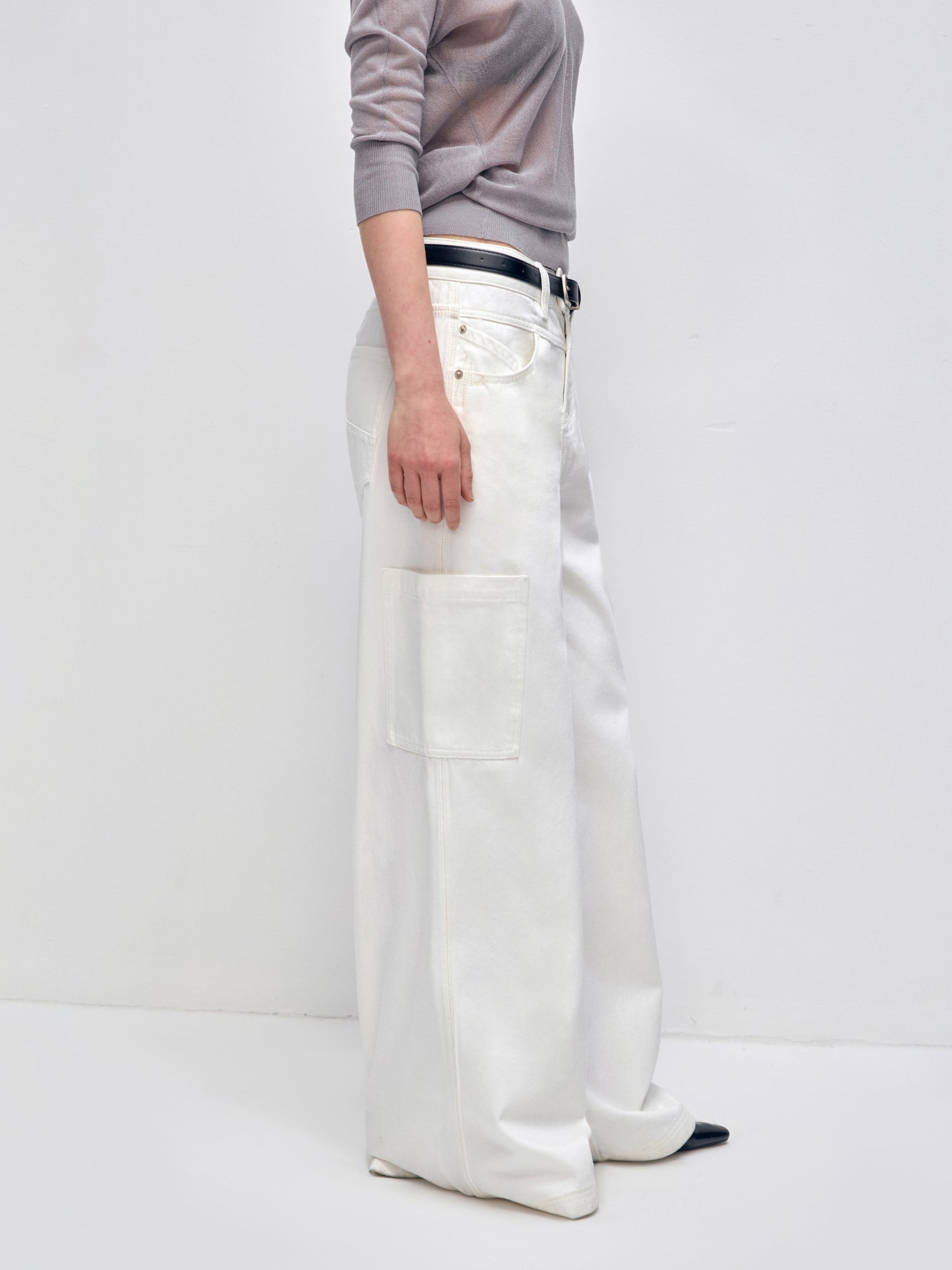 White Cotton Low Waist Wide Leg Jeans