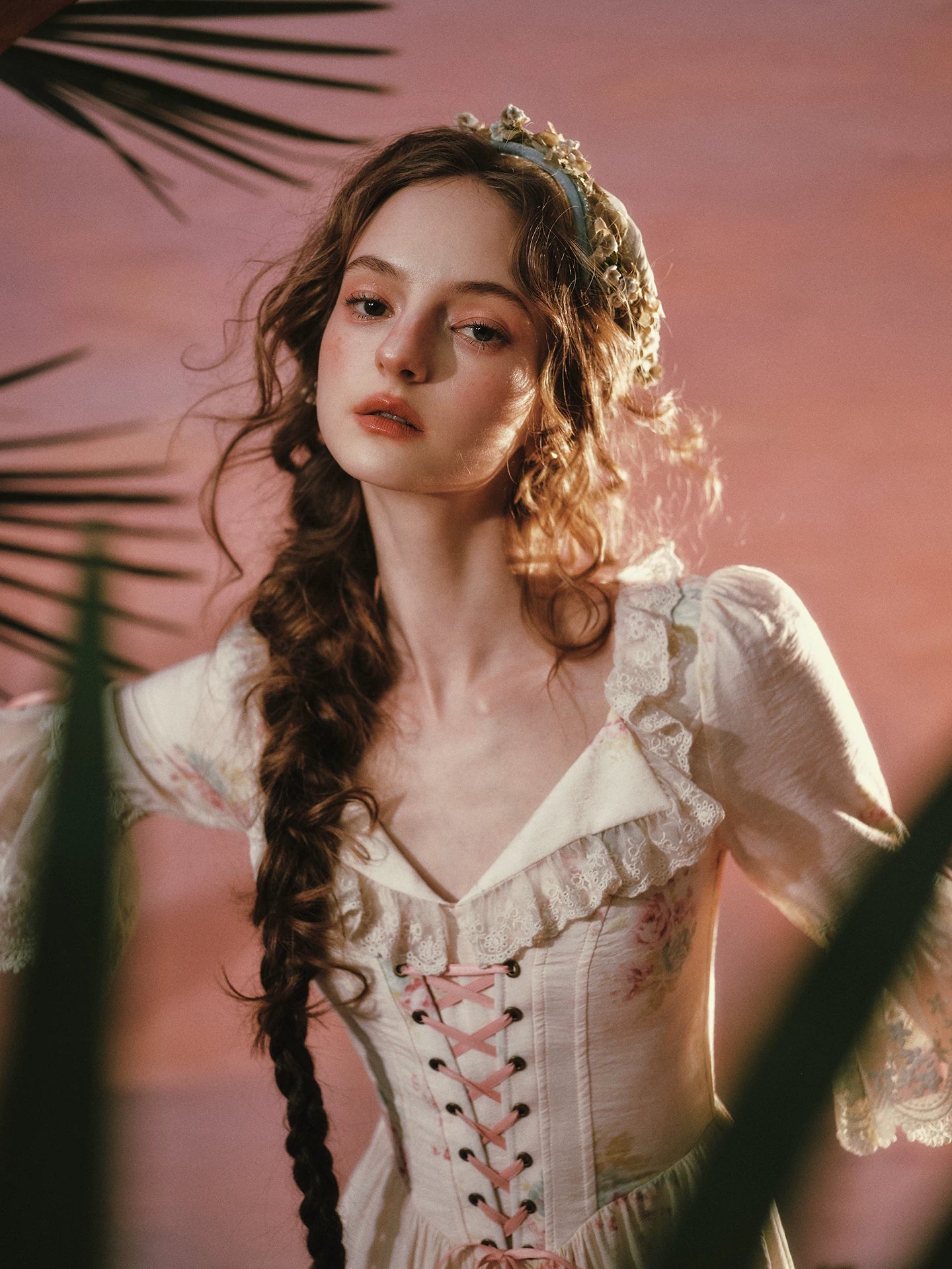 Palm Garden French Countryside Floral Midi Dress
