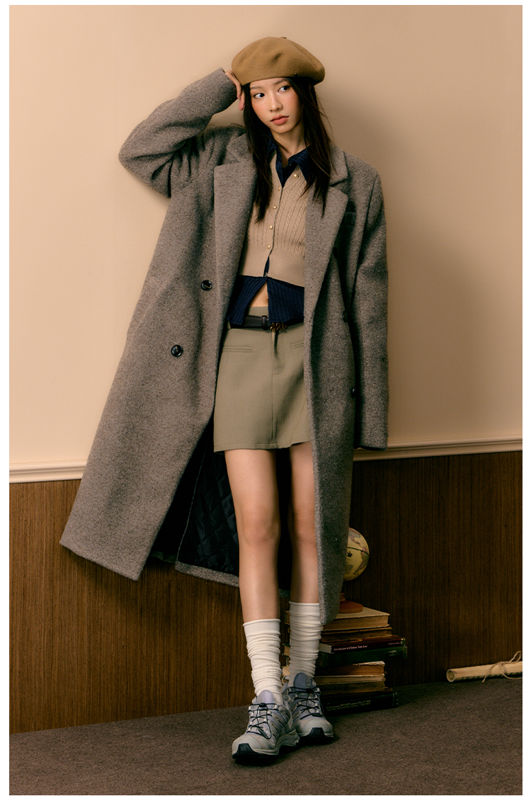 Coffee Double-breasted Wool Coat - CHINASQUAD