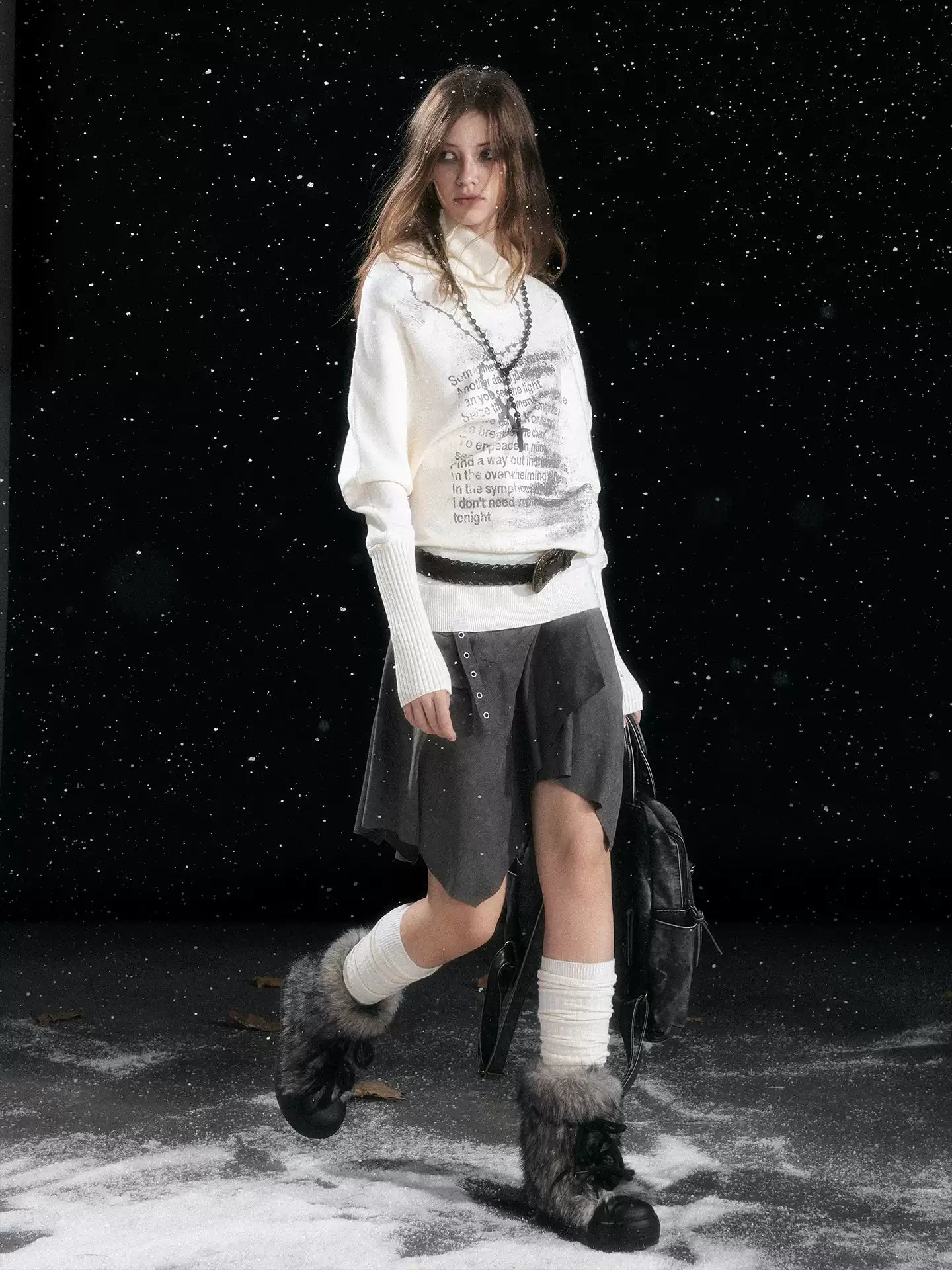 Asymmetric Graffiti Knit Sweater