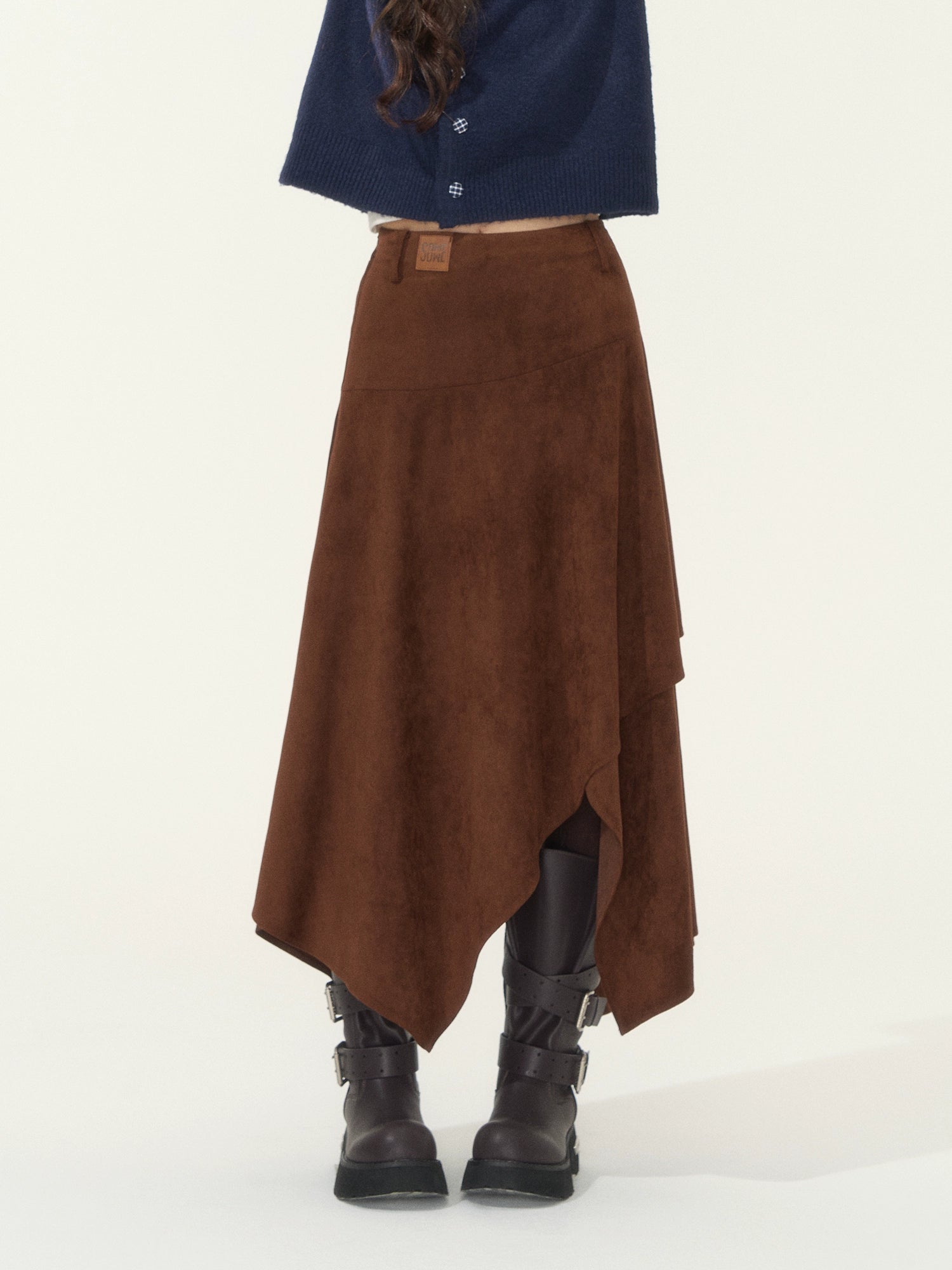 Asymmetric Faux Suede Midi Skirt