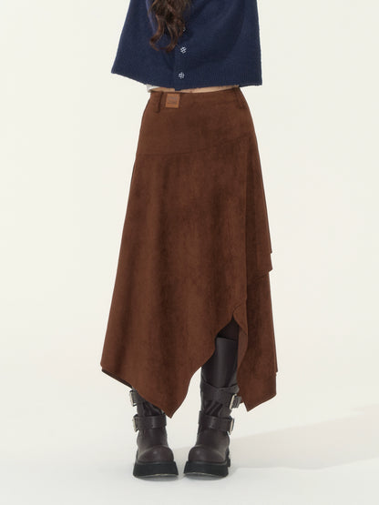 Asymmetric Faux Suede Midi Skirt
