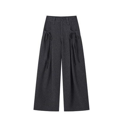 Pleated Bow Wool Blend Trousers