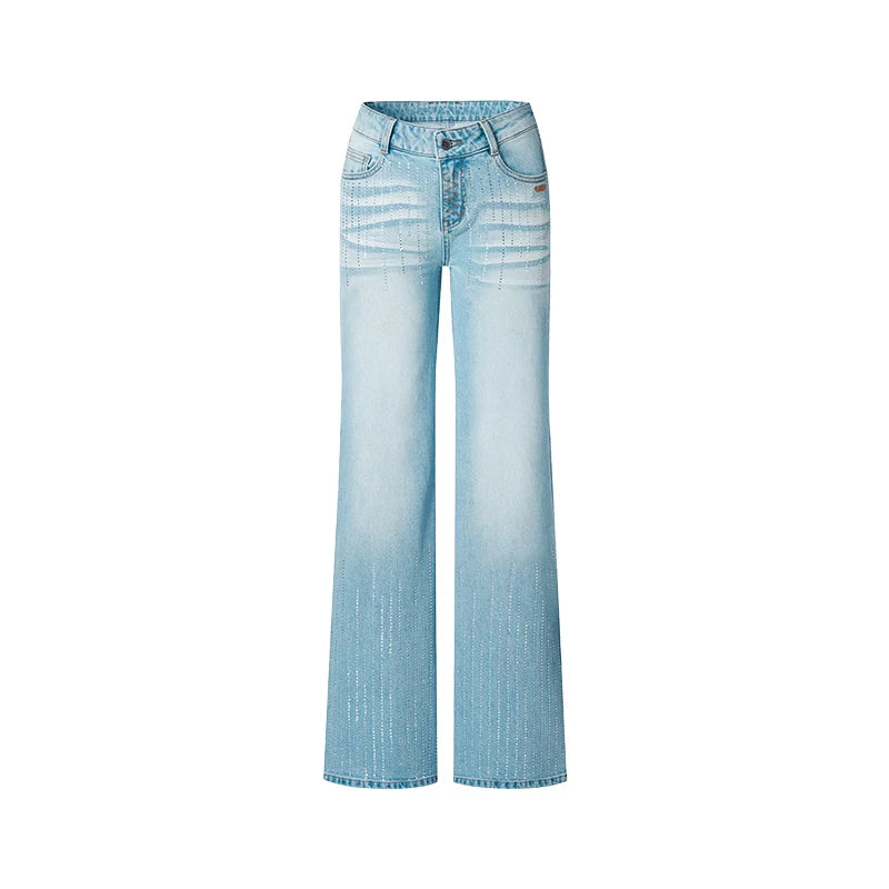 Low-Rise Straight-Leg Washed Denim Jeans