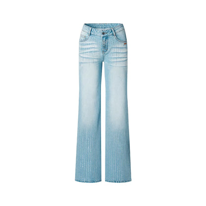 Low-Rise Straight-Leg Washed Denim Jeans