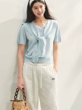 Lace Spliced V-Neck Knitted T-Shirt - CHINASQUAD