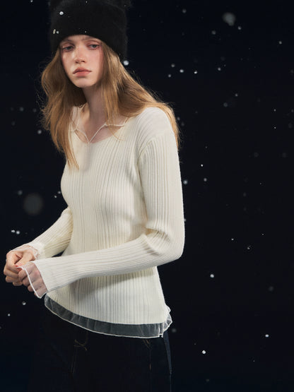 Mesh-Panel High-Stretch Base Crewneck