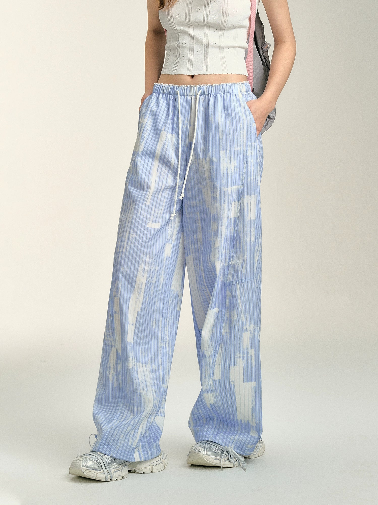 Blue Cloud Stripe Drawstring Pants