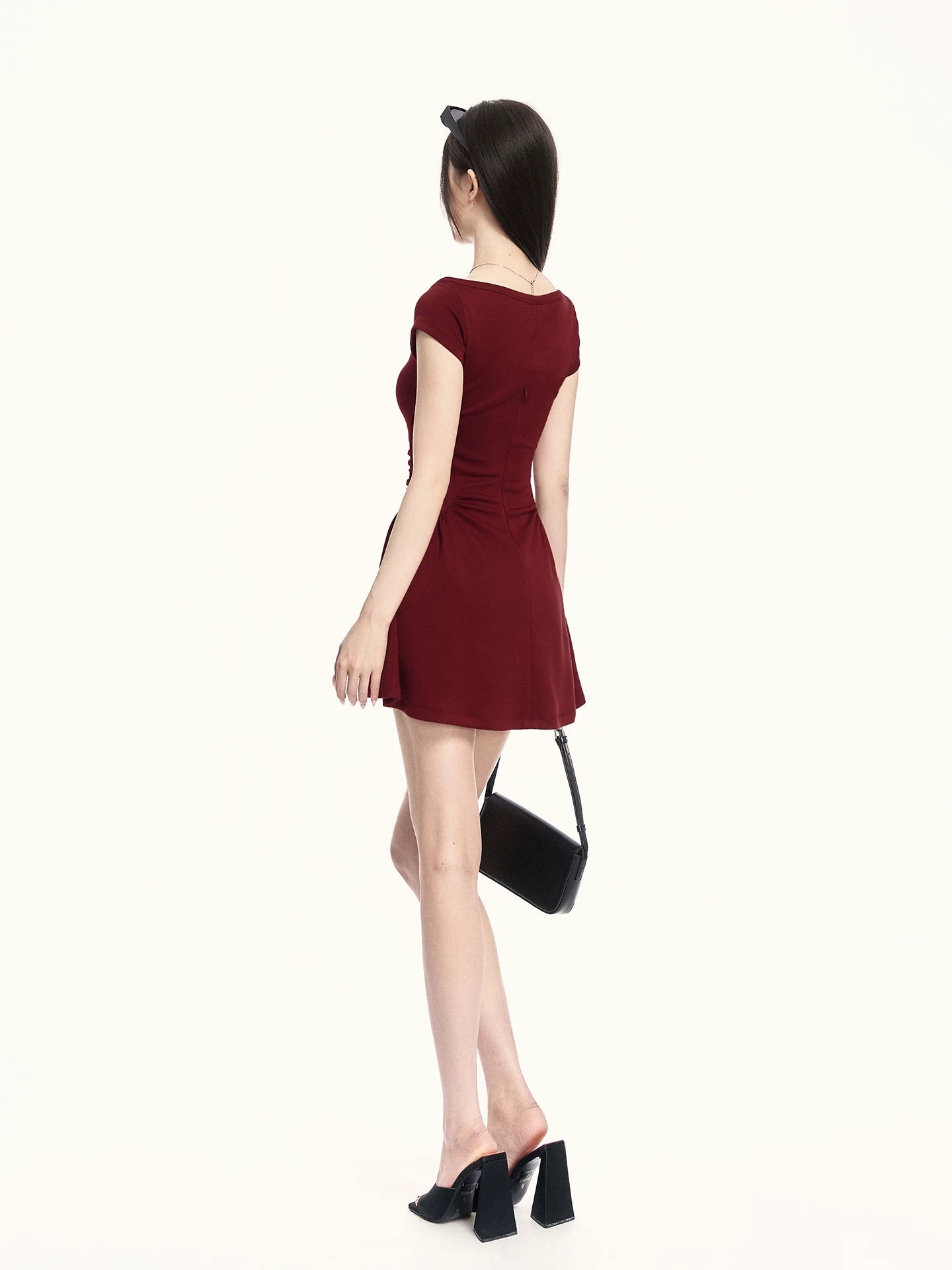 Sculpted Boat-Neck Waist-Defined Mini Dress