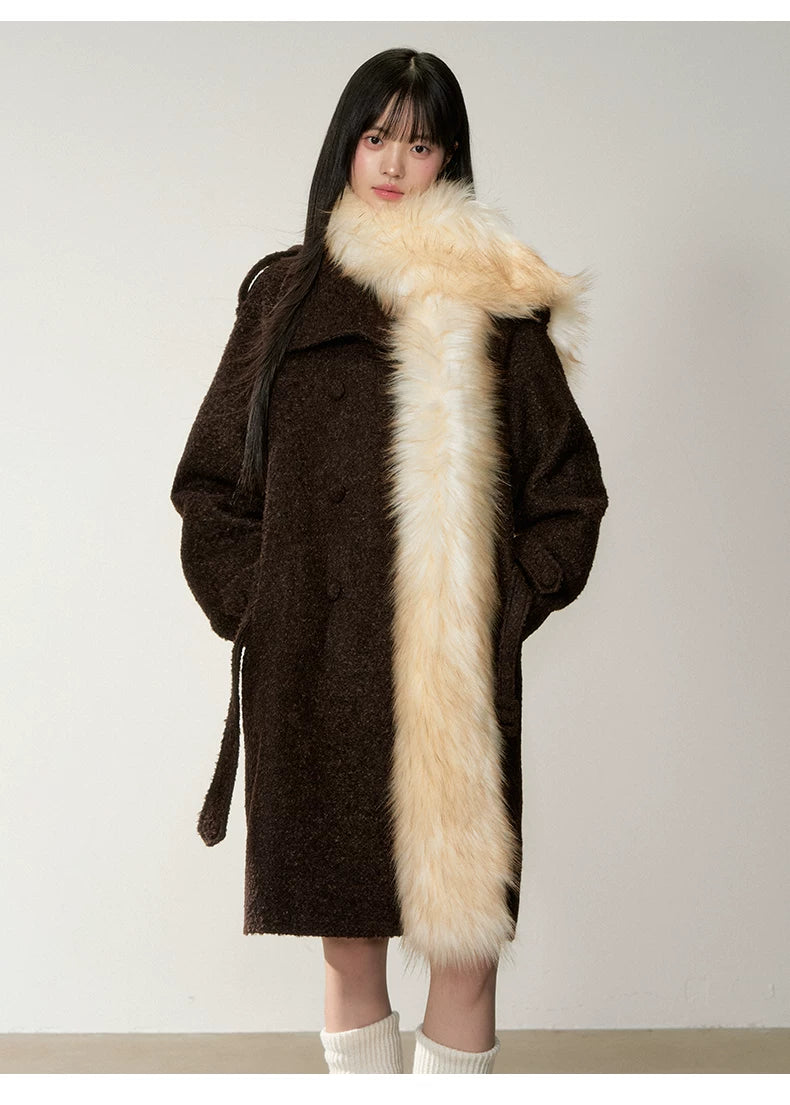 Stand-Collar Bouclé Wool Long Coat