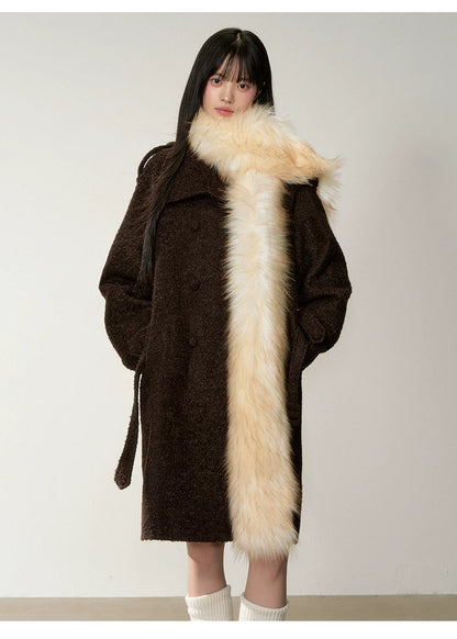 Stand-Collar Bouclé Wool Long Coat
