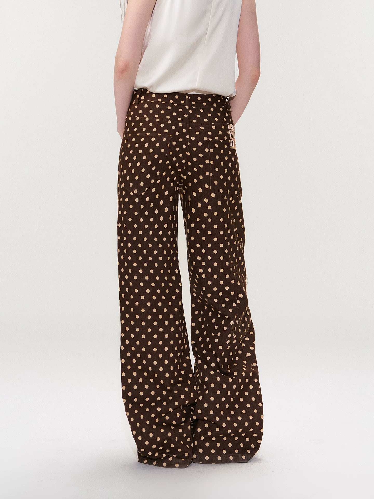 Vintage Polka Dot Straight-Leg Denim Trousers