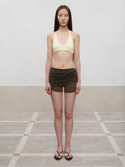 Color-Blocked and Pleated Low-Waist Shorts
