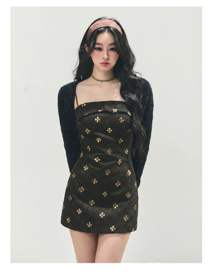 French Wool Strappy Bodycon Mini Dress