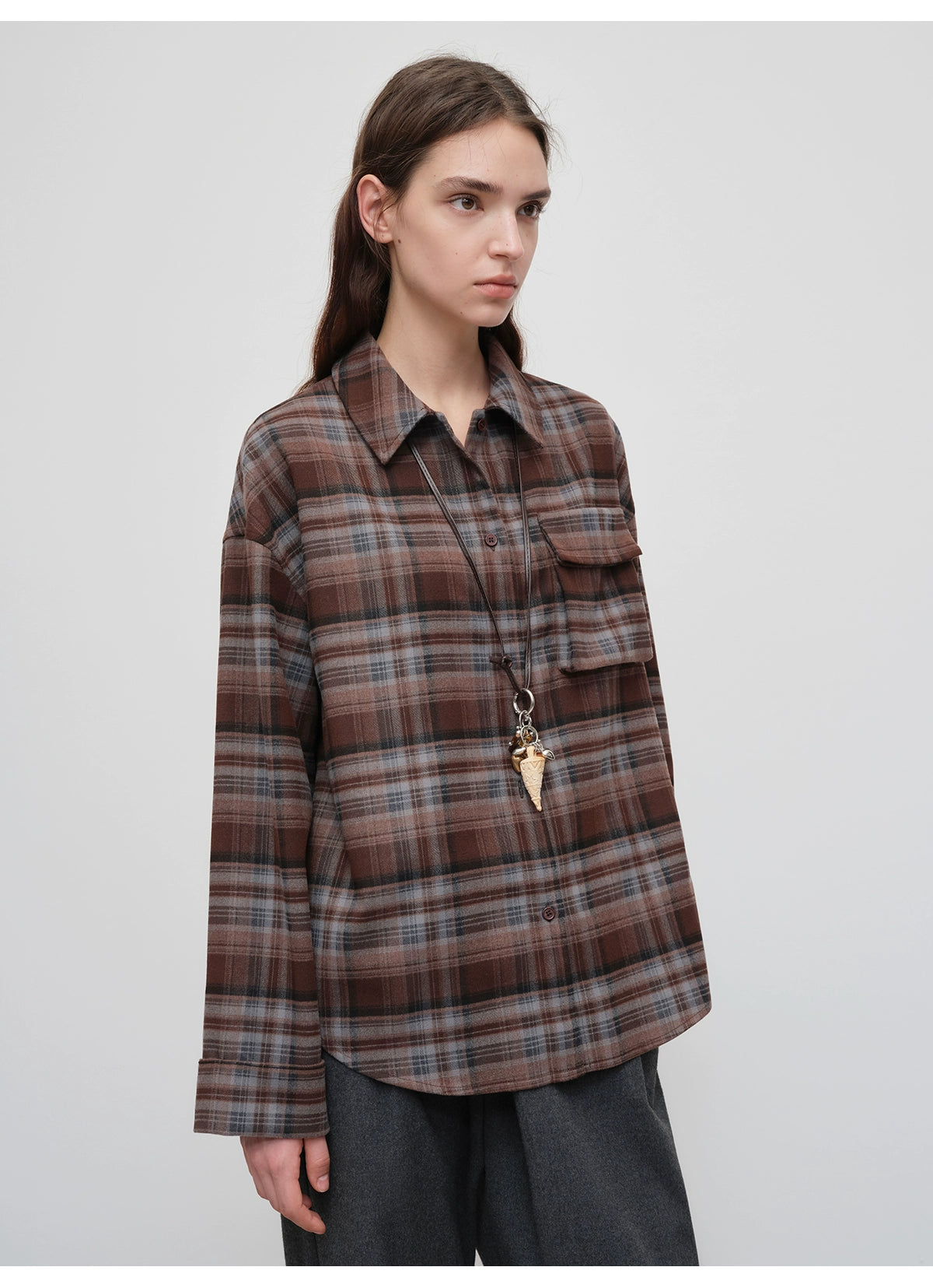 Vintage Purple-Brown Plaid Brushed Shirt