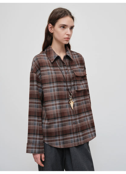 Vintage Purple-Brown Plaid Brushed Shirt