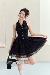 Lace Patchwork Sleeveless Puffy Dress - CHINASQUAD