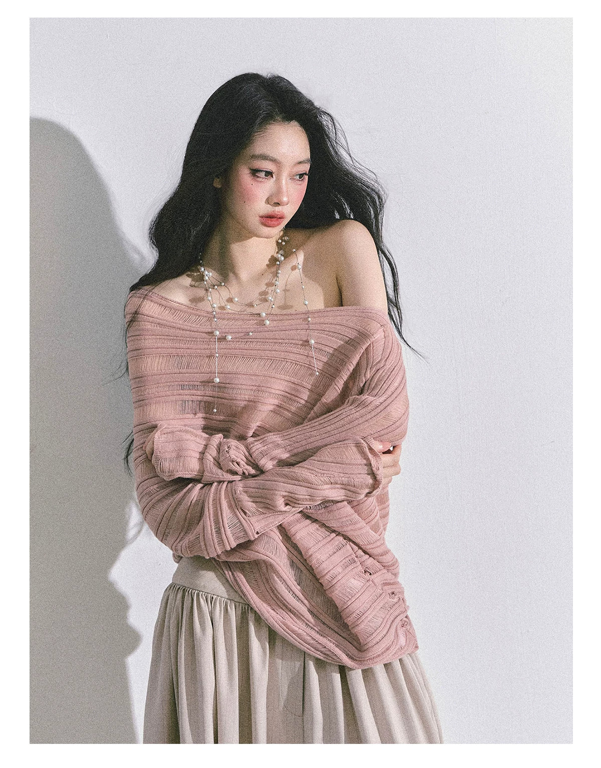 French Asymmetric Cut-Out Knit Sweater