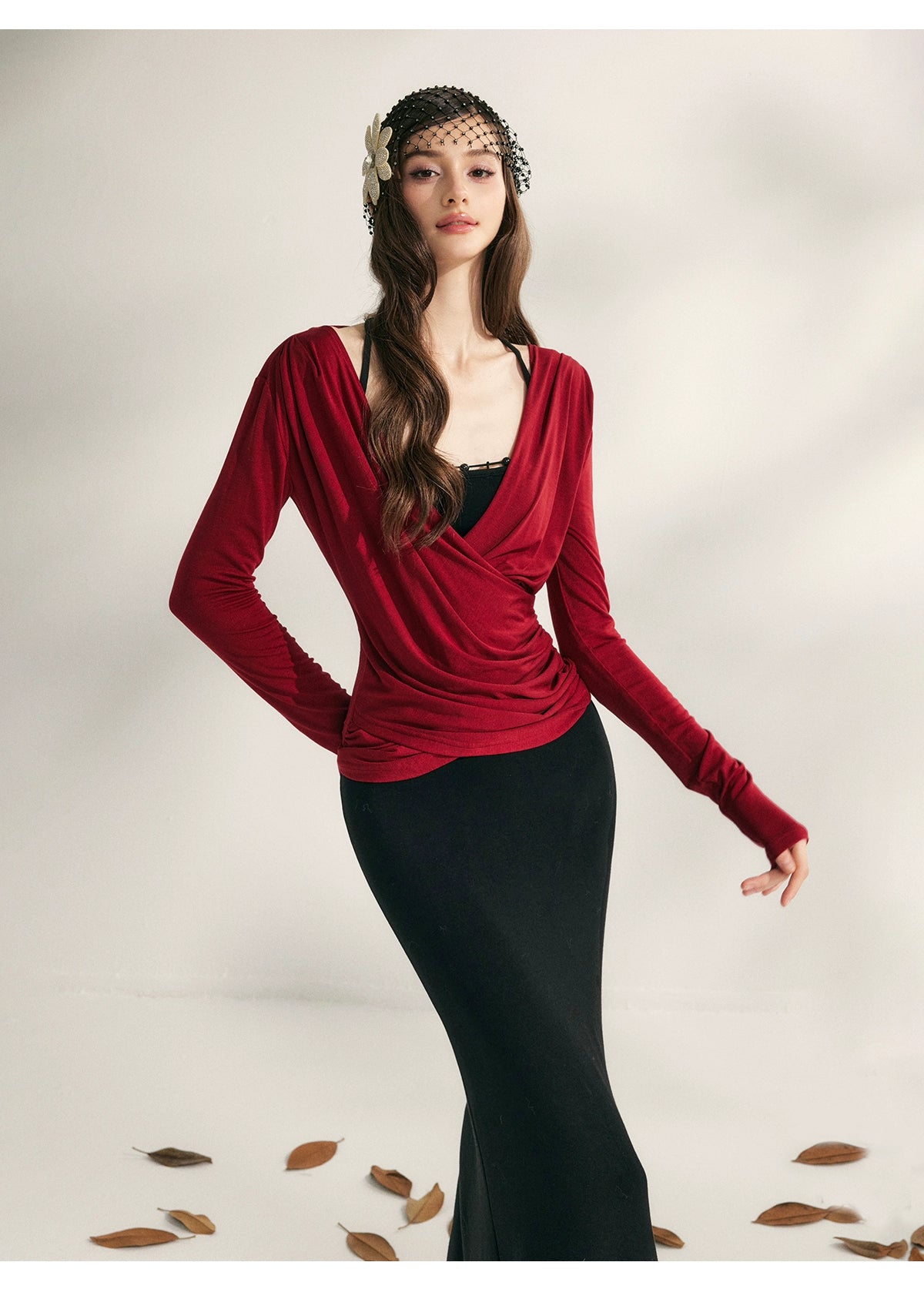 Modal Tencel V-Drape Ruched Blouse