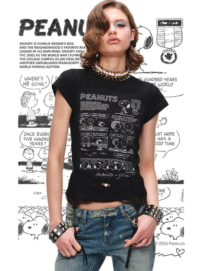 Snoopy Comic Print Fitted Basic T-Shirt