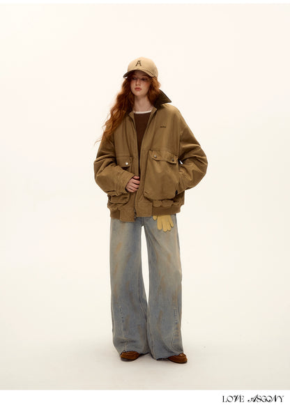 Vintage Washed Distressed Wide-Leg Denim Pants