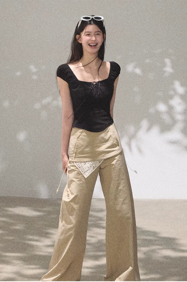 Ruched Waist Puff Sleeve Cropped T-shirt