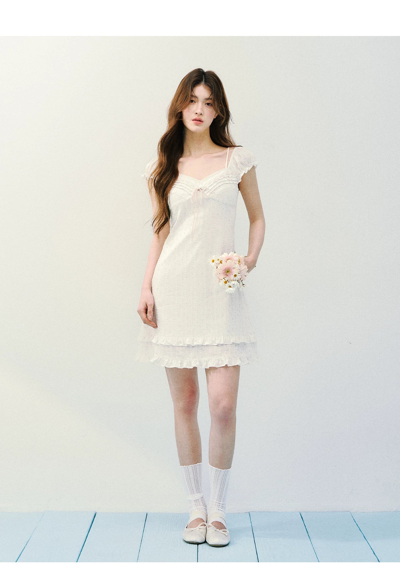 Vintage Floral Layered Square-Neck Dress White / L Vintage Floral Layered Square-Neck Dress White / L