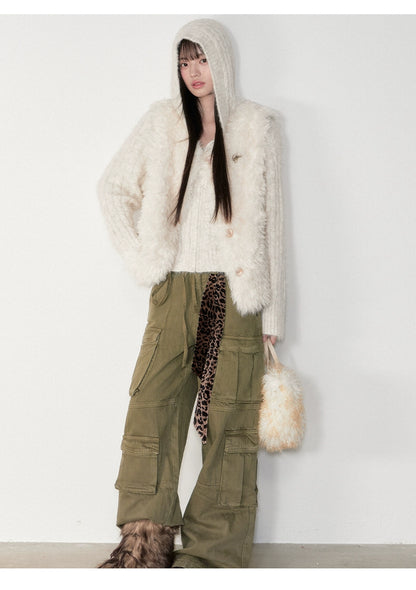Curly Faux Shearling Brooch Vest