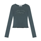 Cross-Stitch Print Ruffled Trim Fitted T-Shirt - CHINASQUAD