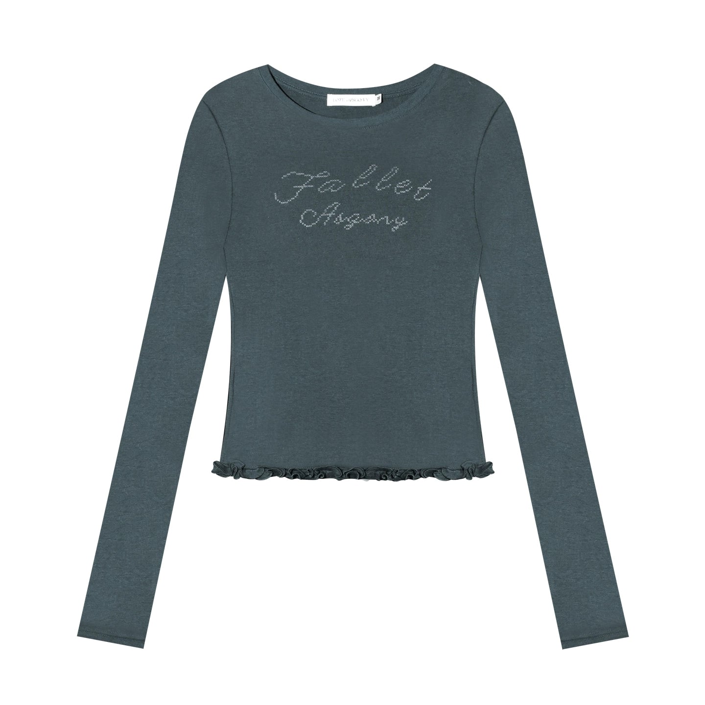 Cross-Stitch Print Ruffled Trim Fitted T-Shirt - CHINASQUAD