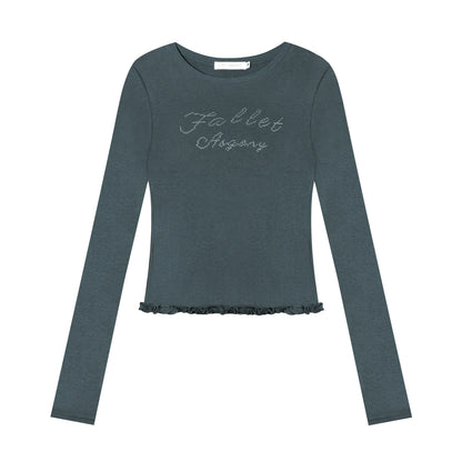 Cross-Stitch Print Ruffled Trim Fitted T-Shirt - CHINASQUAD