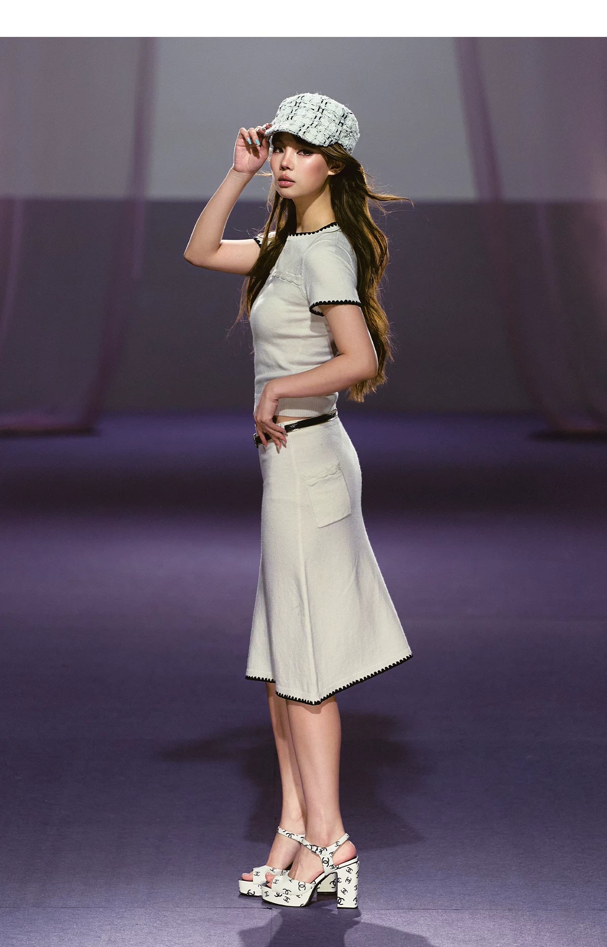 Soft Wool Blend Fitted Tee &amp; A-Line Skirt Set
