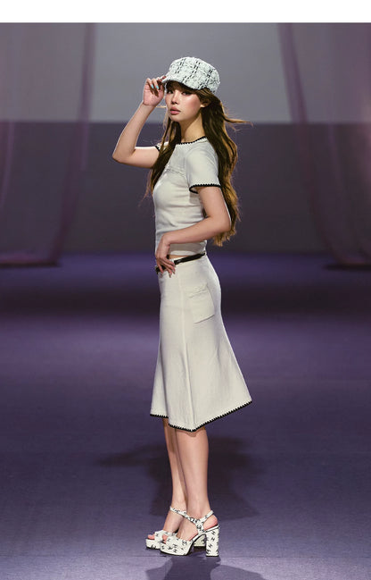 Soft Wool Blend Fitted Tee &amp; A-Line Skirt Set